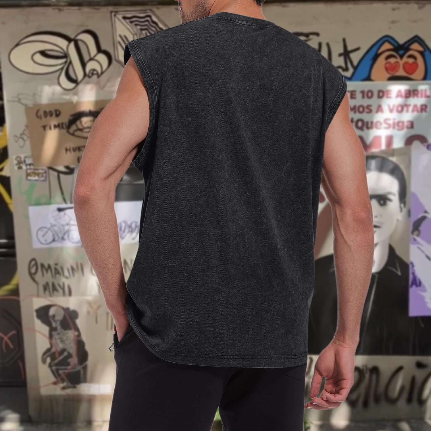 Bobeutou Mens Gothic Tank Top Graphic Print Beach Sleeveless Cut Off Muscle Shirts Vintage Hip hop Vest Acid Wash Tshirts - Image 6