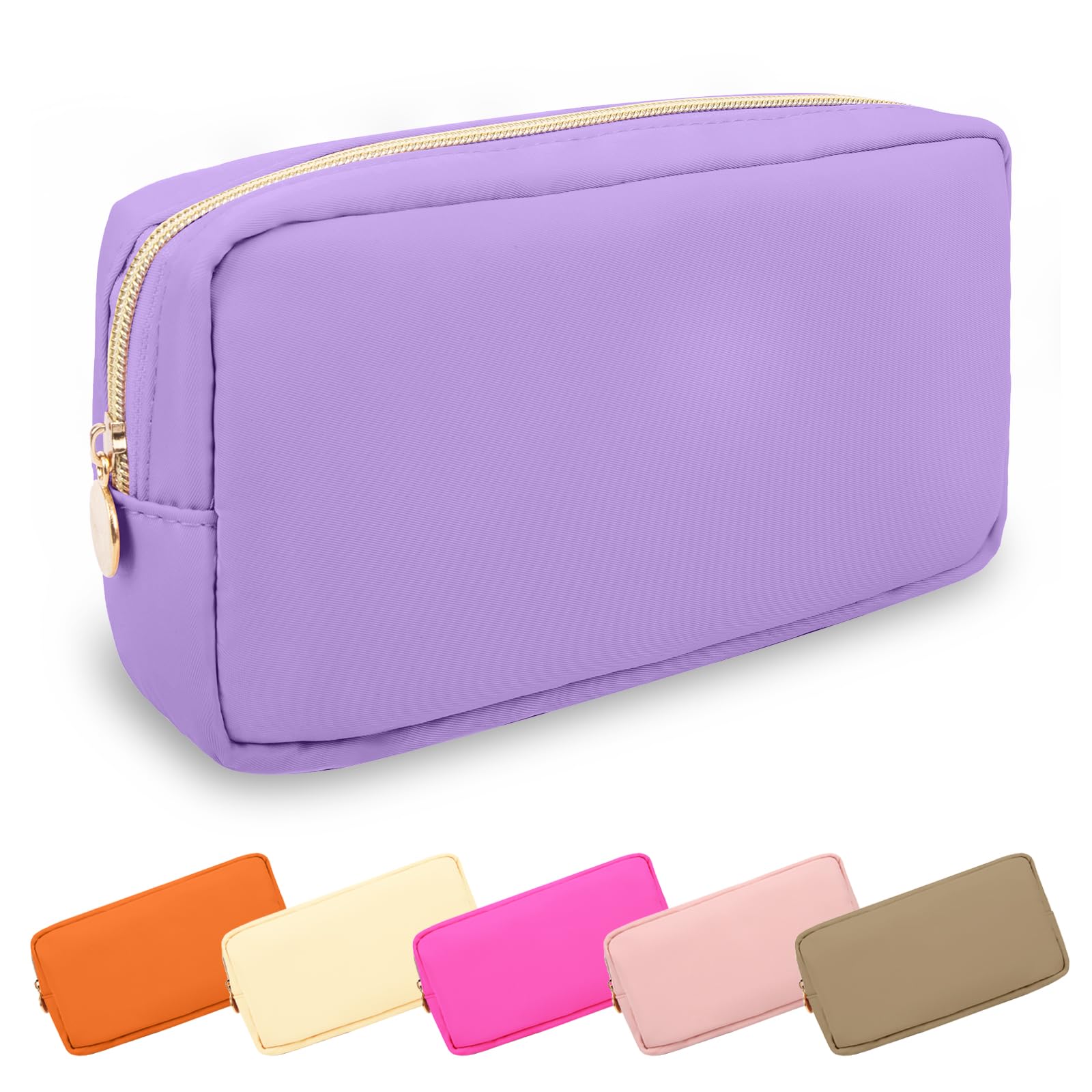 UIXIZQ Small Makeup Bag Pouch for Purse, Nylon Travel Toiletry Storage Bag Cute Preppy Cosmetic Bag for Women Girls, Waterproof Makeup Organizer Bag