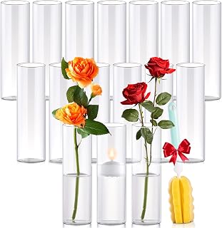 16 Pack 7.7" Clear Glass Cylinder Bud Vases for Centerpieces - Bulk Flower Vases, Floating Candle Holders for Weddings, Parties, Home Decor | DWLGHT