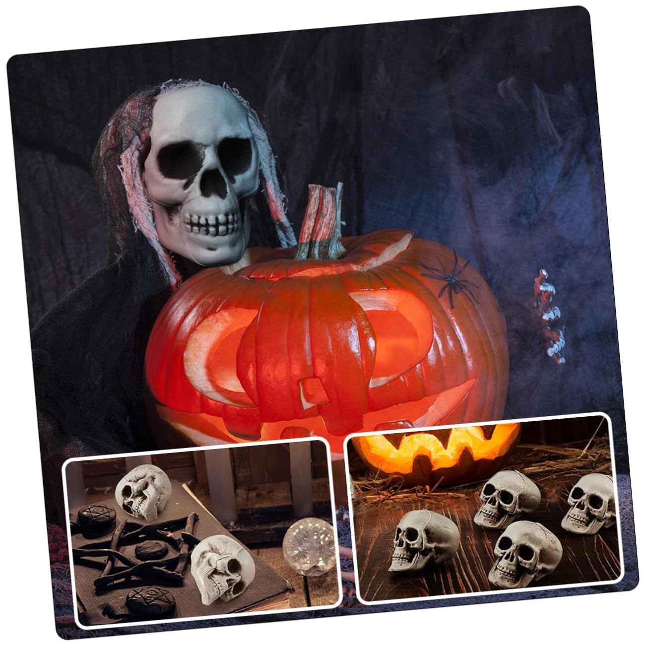 8 Piezas Calavera para Halloween, Esqueleto Realista para Fiestas y Escenarios de Fotos, Adorno de Plástico para Casa