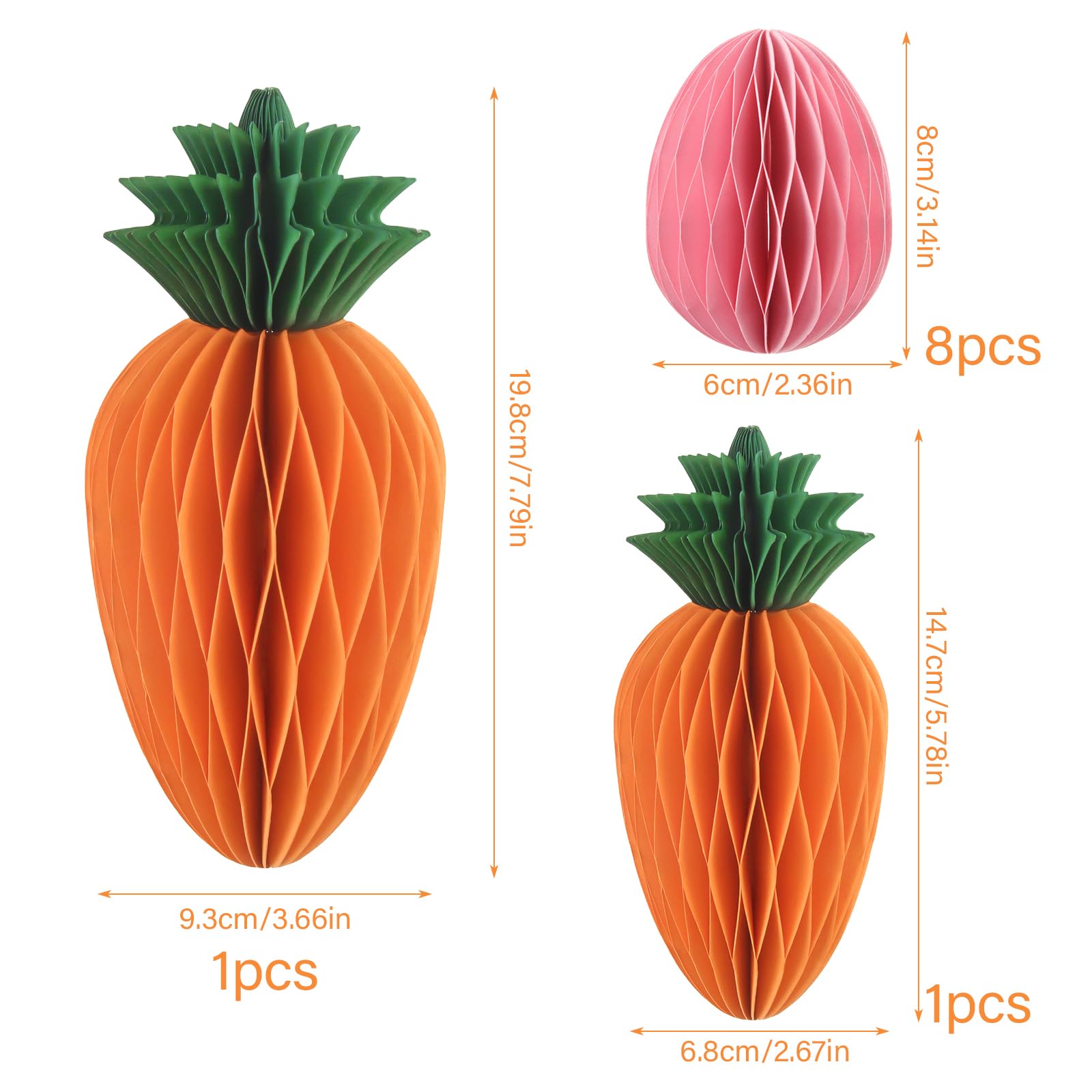 JINXIAN 10 Pack Honeycomb Decorations Easter Tree Have Carrot/Easter Egg Paper Flowers for Crafting Reusable for Birthday Wedding Easter Party Hanging Decorations