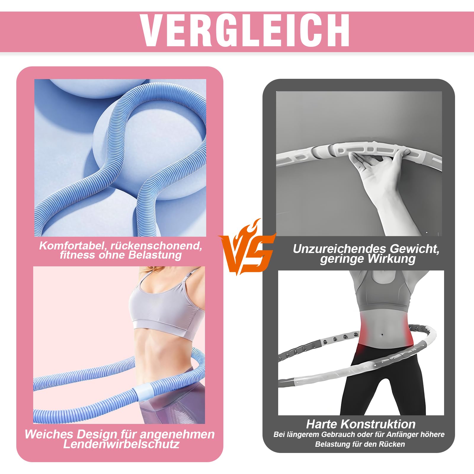 Hoelahoep voor volwassenen, zachte hoelahoep om af te vallen, met binnenvering en veiligheidstouw, comfortabel en stil voor fitness, buiktraining en gewichtsverlies, roze, groen, grijs, 1,5 kg