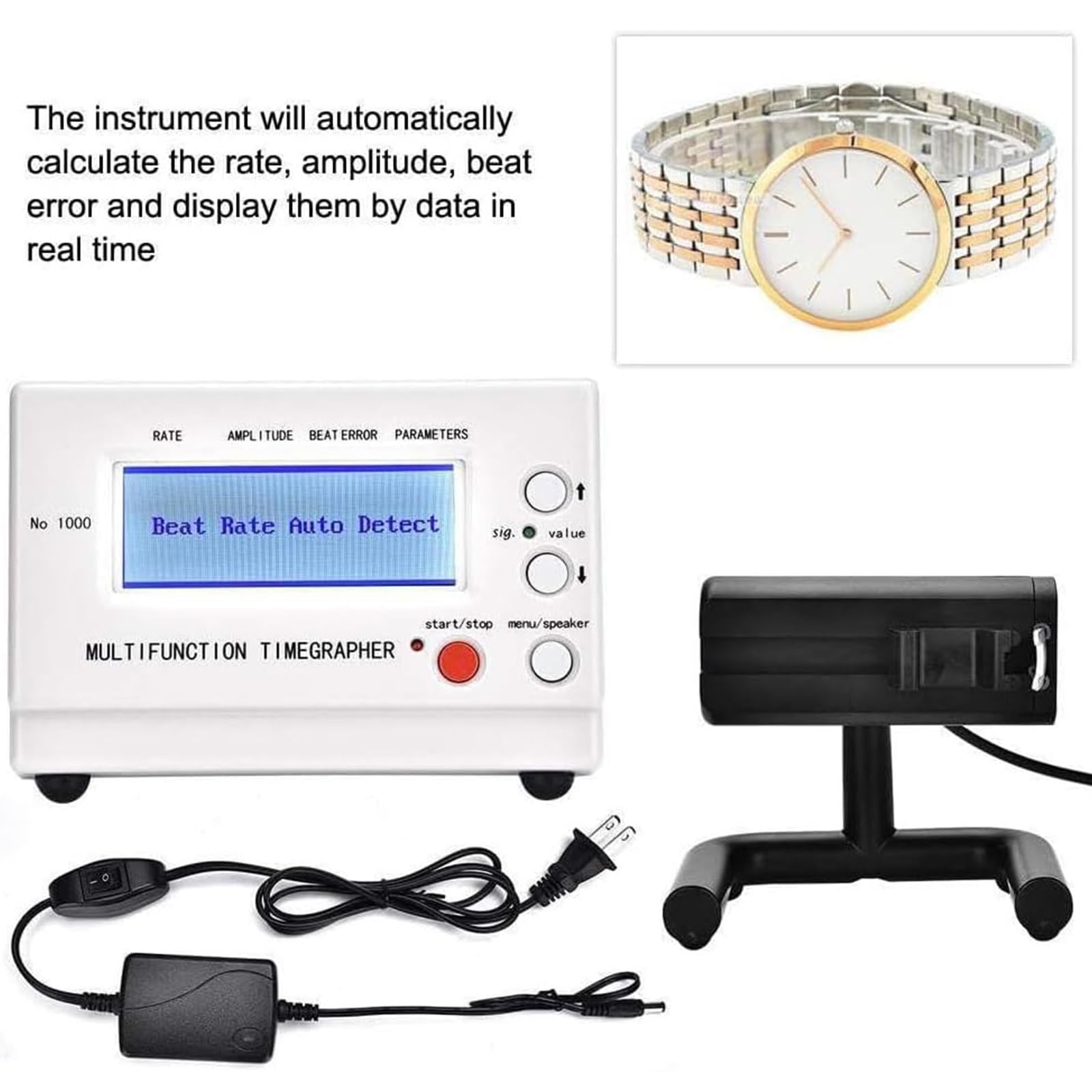 Cronocomparatore Professionale No.1000 – Strumento di Calibrazione per Orologi con Display LCD E Microfono, 6 modalità di Posizione, per Orologi Meccanici E Automatici White