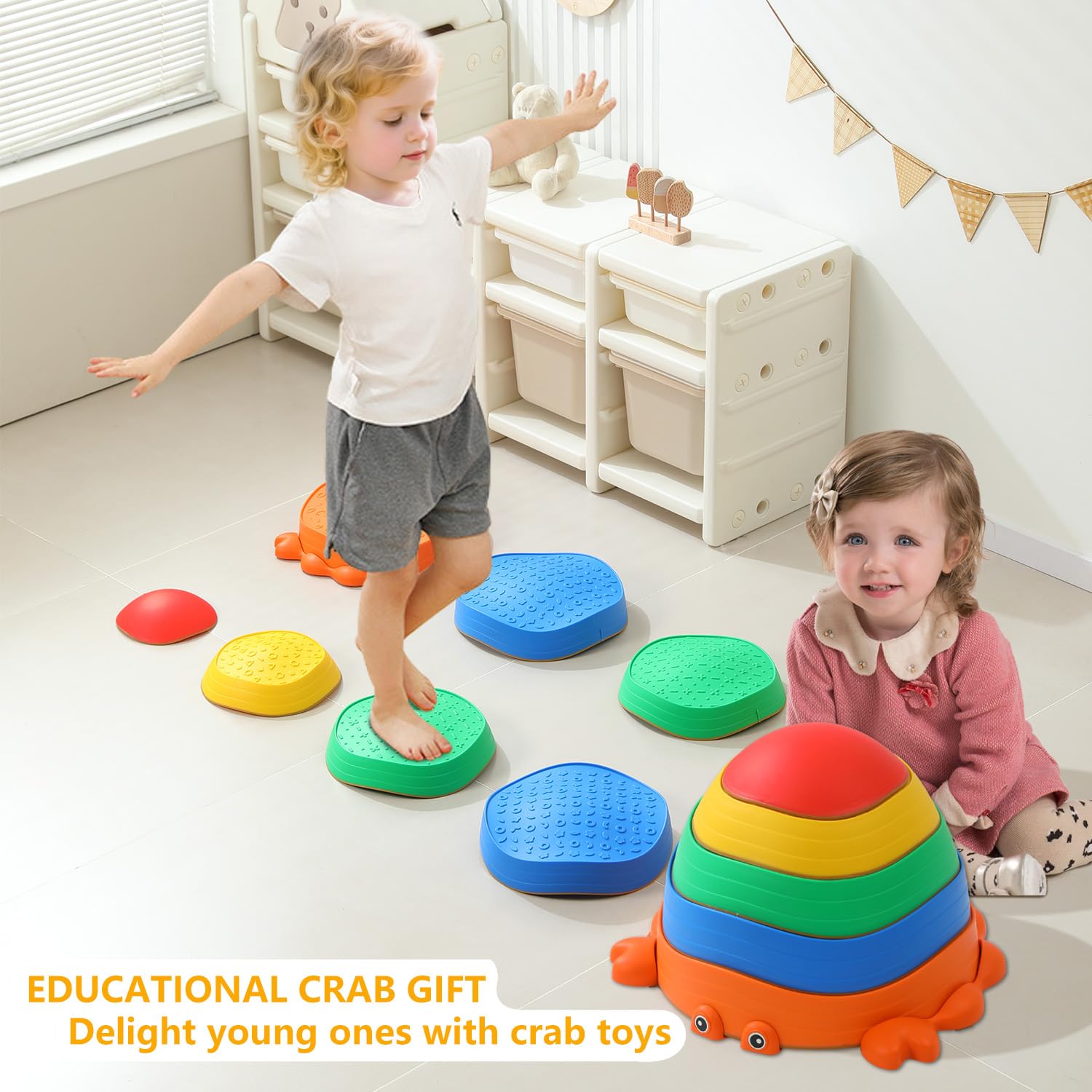 UBRAVOO Pierres d'équilibre antidérapantes lot de 5 pour enfants 3 ans+ intérieur extérieur