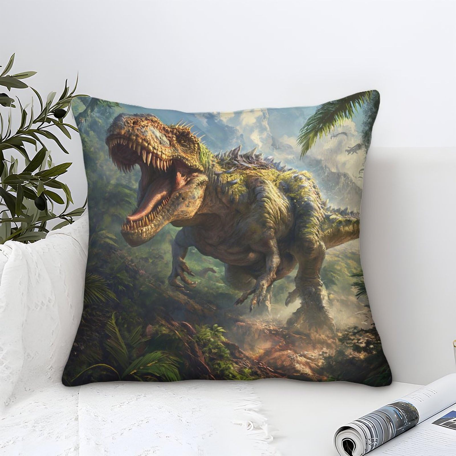 Lkbasoegd Style 3D Printed Dinosaur Square Pillowcases Throw Pillow Case Decorative Super Soft Pack Of 1 For Patio,Couch, Tent, Balcony And Sofa 40X40cm