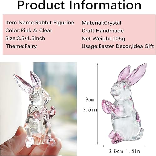 Miniatura 2 de HDCRYSTALGIFTS Figura de conejo de cristal de 3.5 pulgadas, coleccionables, decoración de conejito de Pascua, arte de cristal, pisapapeles, Pascua,