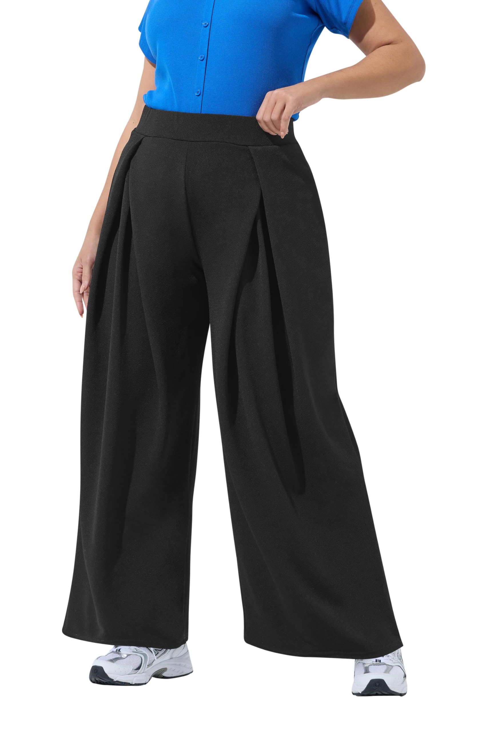 Yours Women's Black Pleated Wide Leg Trousers In | Size: 20