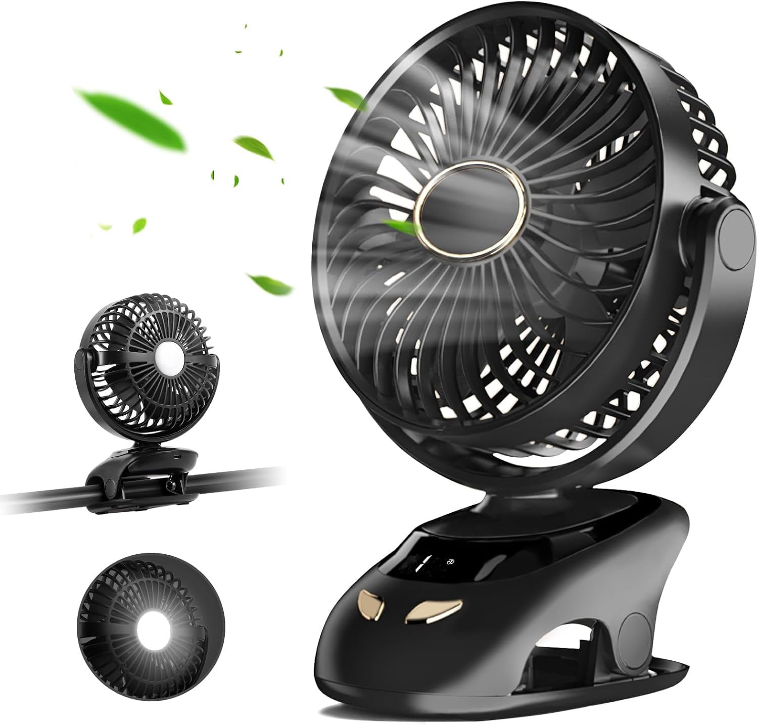TIMAXSUNSmall Desk Clip On Fan,LED Light & Digital Display, 5 Speed, 90°Rotate Ultra Quiet Cooling Table Fan,Table Top Fan for Bedroom Office, Portable Personal USB Clip Fan (Black)