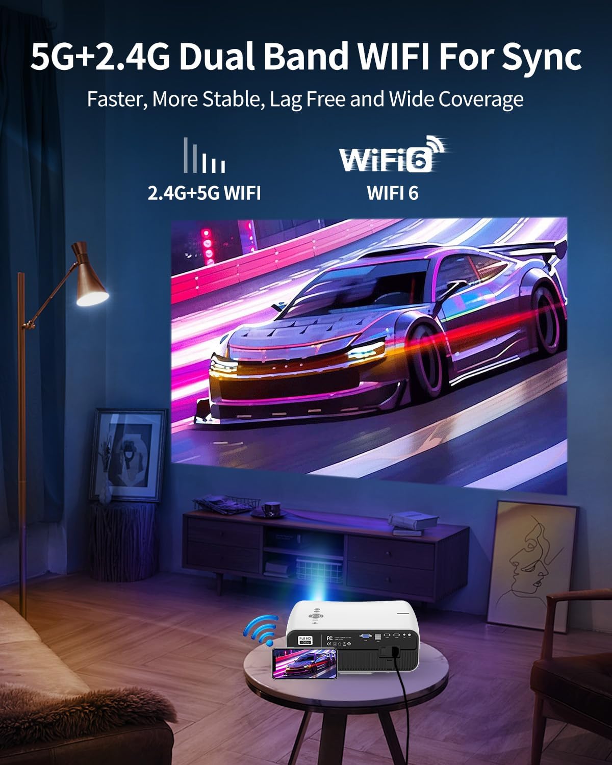 High-Performance Home Projector with Dual-Band Wi-Fi