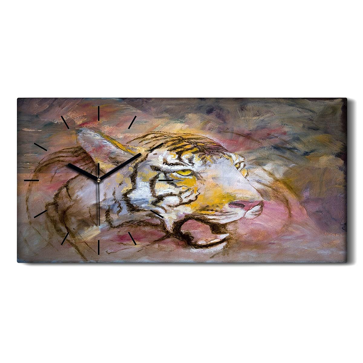 Horloge sur toile orange tigre et rouge 60x30cm au design moderne