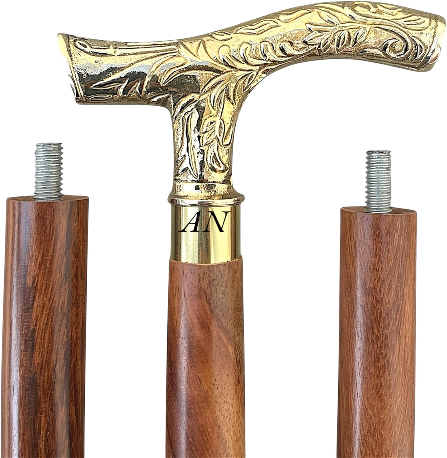 Walking Stick - Men Derby Canes and Wooden Walking Stick for Men and Women - 37 Brown Ebony Brass T Shape Handle in Golden Tone Natural Wood Unisex Cane, Yellow