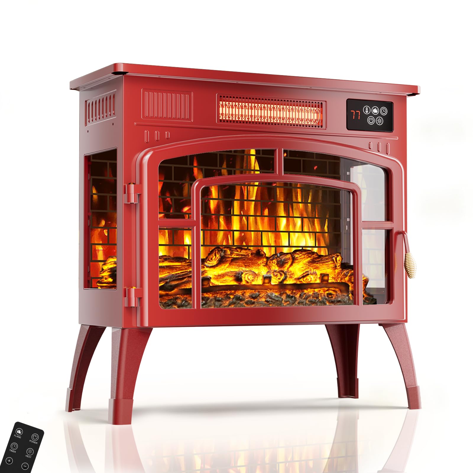 Image showing the dimensions of the Eueiriup electric fireplace: 22.83 inches wide, 22.44 inches high, and 10.04 inches deep.