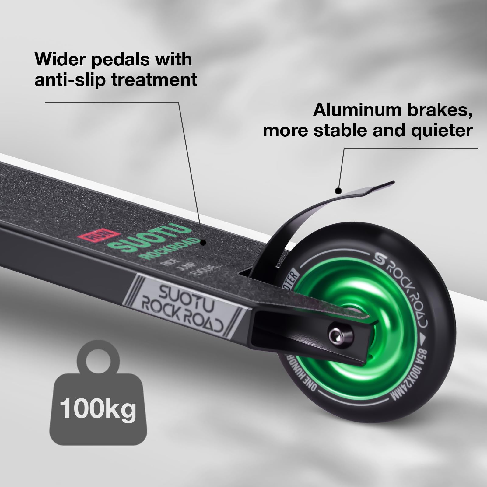 Patinete Freestyle, Dirección de 360°, Ruedas de PU de 85A 100 mm, Scooter Freestyle para Niños Adolescente y Adultos, Capacidad Máxima de Carga: 100 kg, Aluminio — view 4
