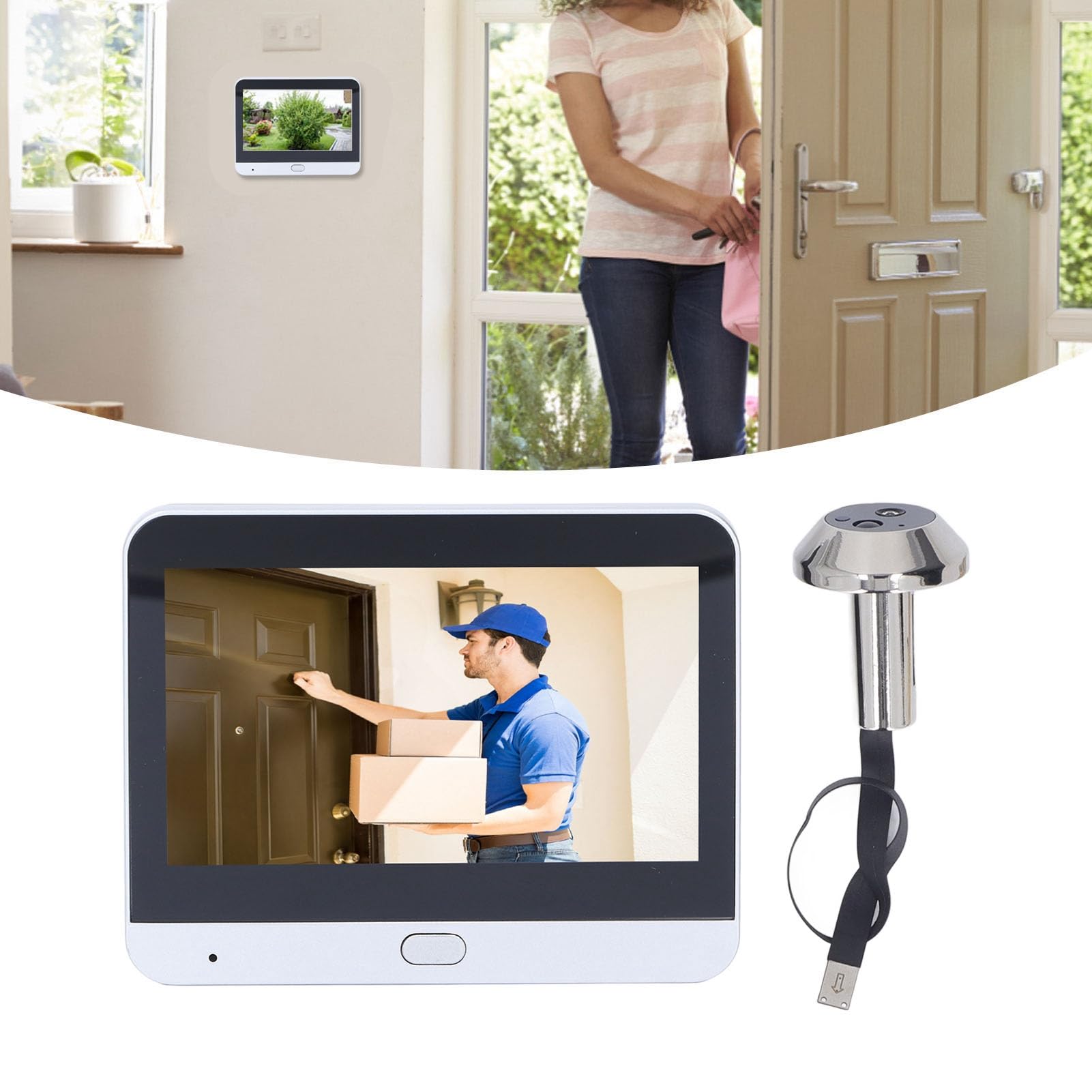 Dpofirs Kamera wizjer do drzwi z ekranem 4,3", 2 MP 1080p PIR, wykrywanie ruchu, kamera szpiegowska do drzwi mieszkania, inteligentna kamera monitorująca z noktowizorem do drzwi wejściowych