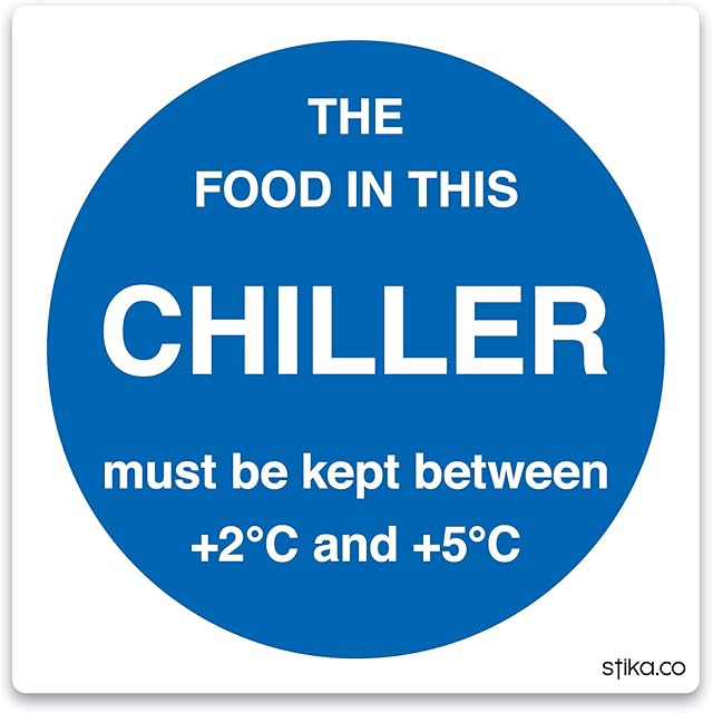 Pack of 2 Chiller Temperature Sticker - Food Storage Kitchen Signs, 100mm x 100mm