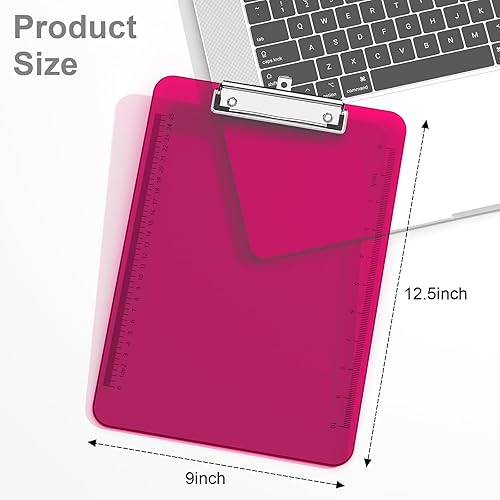 Miniatura 9 de Portapapeles de plástico, tablero de clip translúcido con perfil bajo, portapapeles morado con regla, portapapeles de oficina, suministros