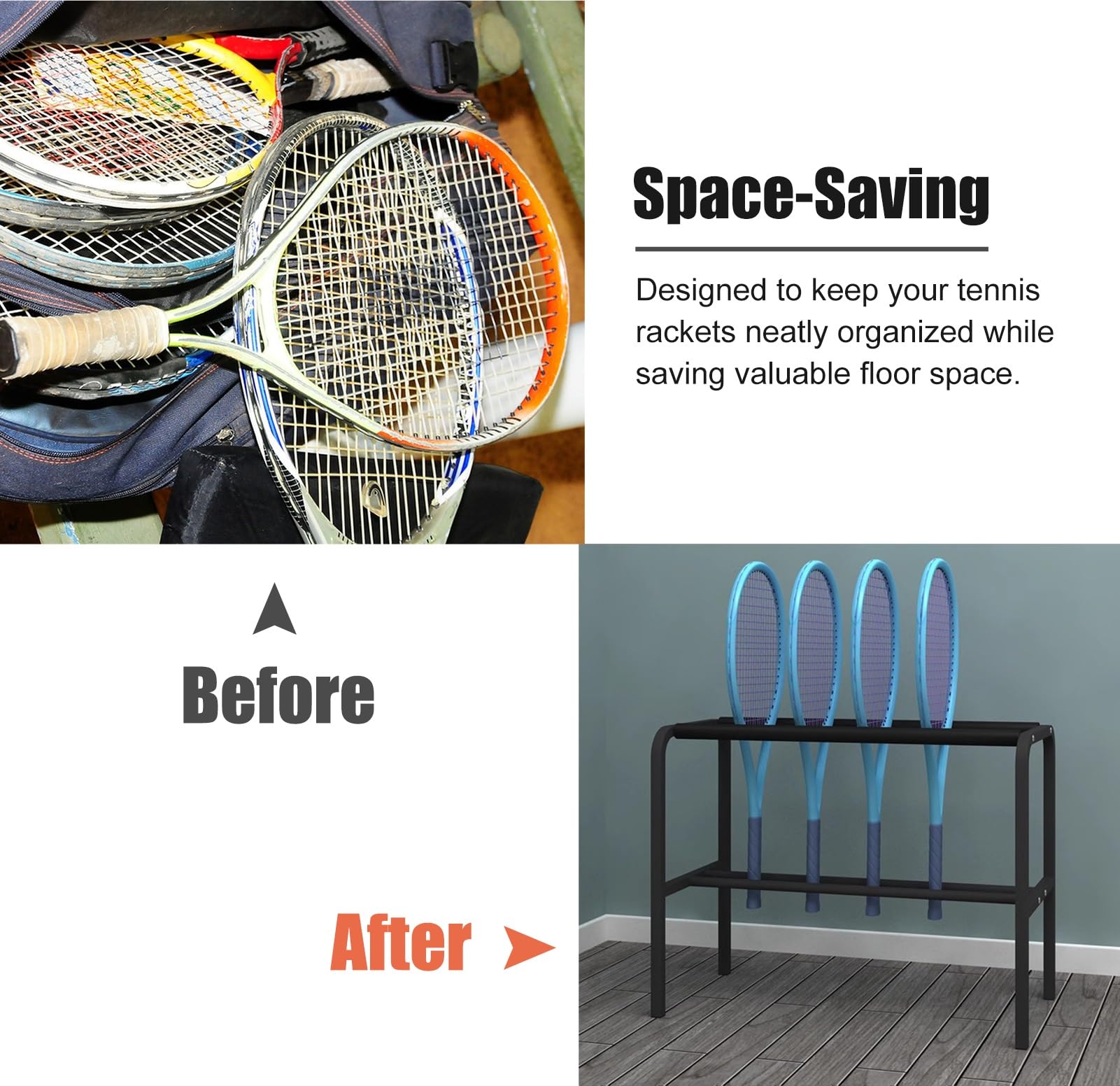 Rastrelliera Racchetta Tennis Supporto per Racchetta da Tennis da Pavimento, Porta Racchette da Tennis In Ferro con Spugna Antigraffio, Organizzatore per Racchette da Badminton da Garage di Grande Cap