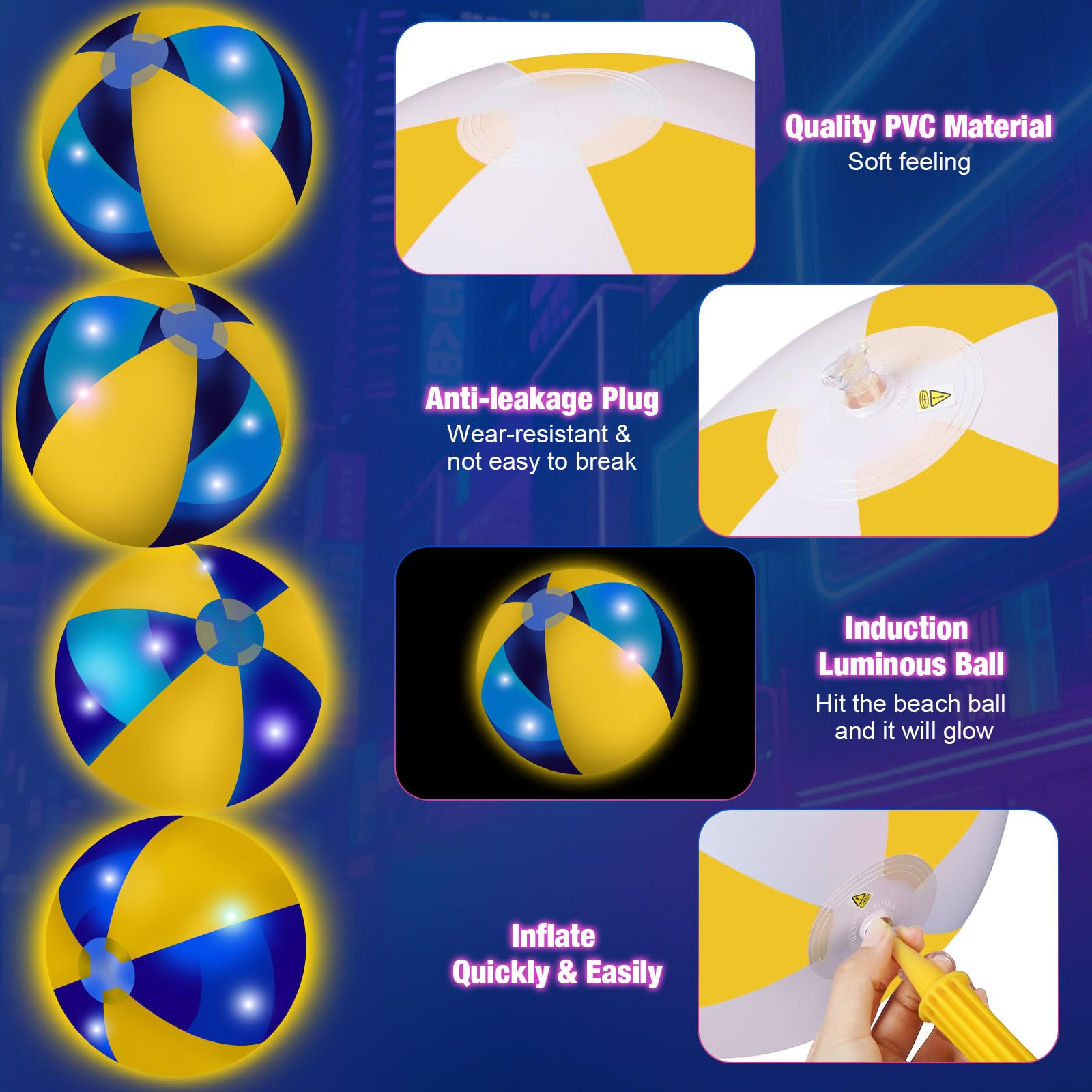 MiniInflat Leuchtende Strandbälle, 40,6 cm, Jumbo-Pool-LED-Bälle, leuchten im Dunkeln, riesig, aufblasbar, für Sommer, hawaiianisches tropisches Thema, Strandparty, Dekoration, Wasserzubehör