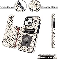 Vista 4 de uCOLOR Funda compatible con iPhone 15 de 6.1 pulgadas con ranura para tarjetero, función atril, doble cierre magnético y bloqueo RFID, funda de 6.1