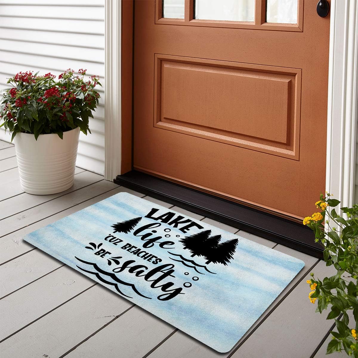 Funny Welcome Doormat Personalized Monogram Mats Lake Life Cause Beaches be Salty Anti-Slip Rubber Backing Doormat Monogram Novelty Housew Warming Gift Doormat Welcome Mats(15.9 x 23.7 inch)
