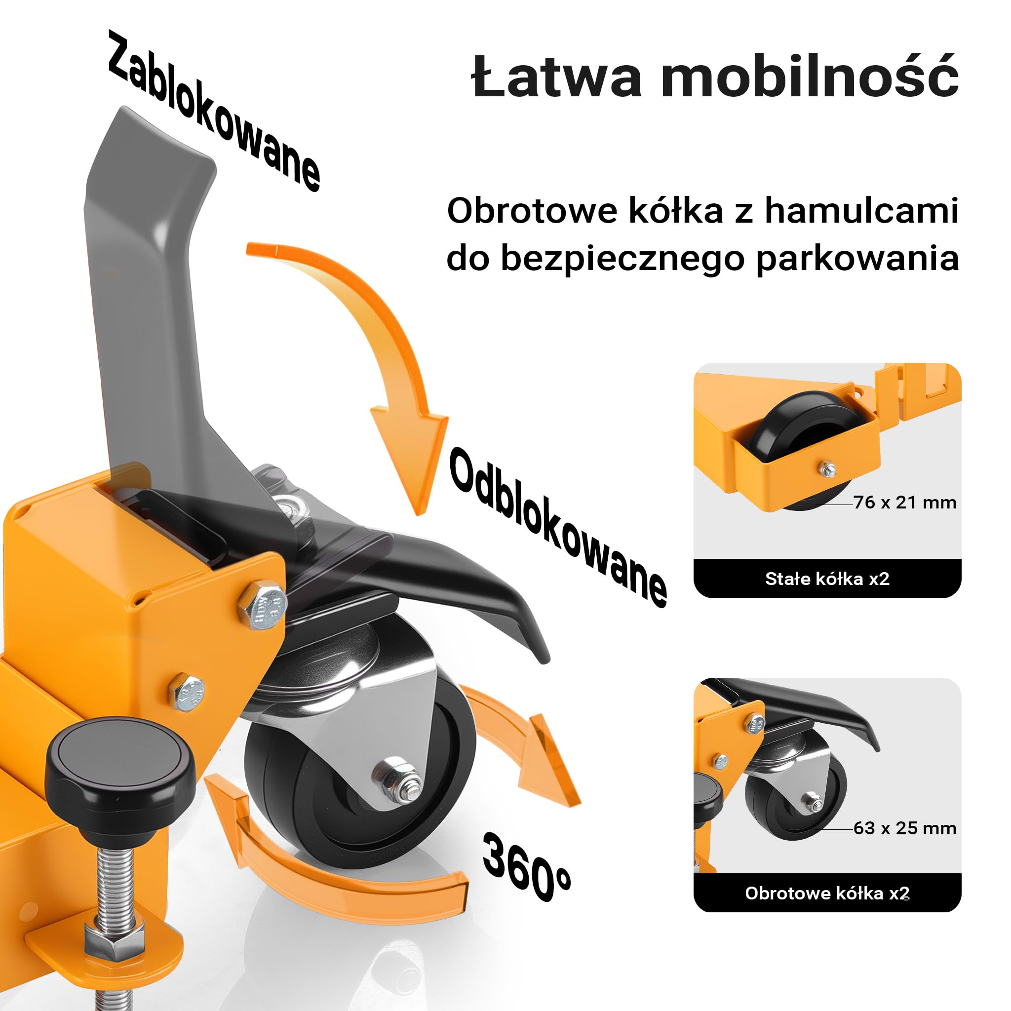 Wiltec Koła z boczną płytą montażową, zestaw 4 szt. 2x z hamulcem, do 180 kg, rolki montażowe do maszyn i wózków transportowych