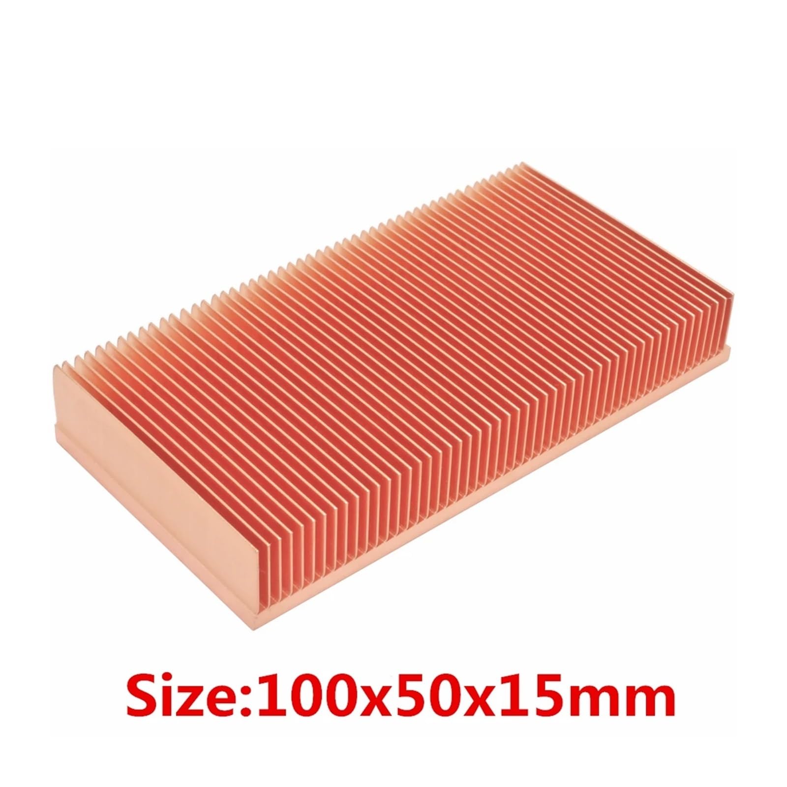 100x50x15 mm czysty radiator miedziany ze ściętymi żebrami do chłodzenia układów pamięci RAM, diod LED i kart graficznych.