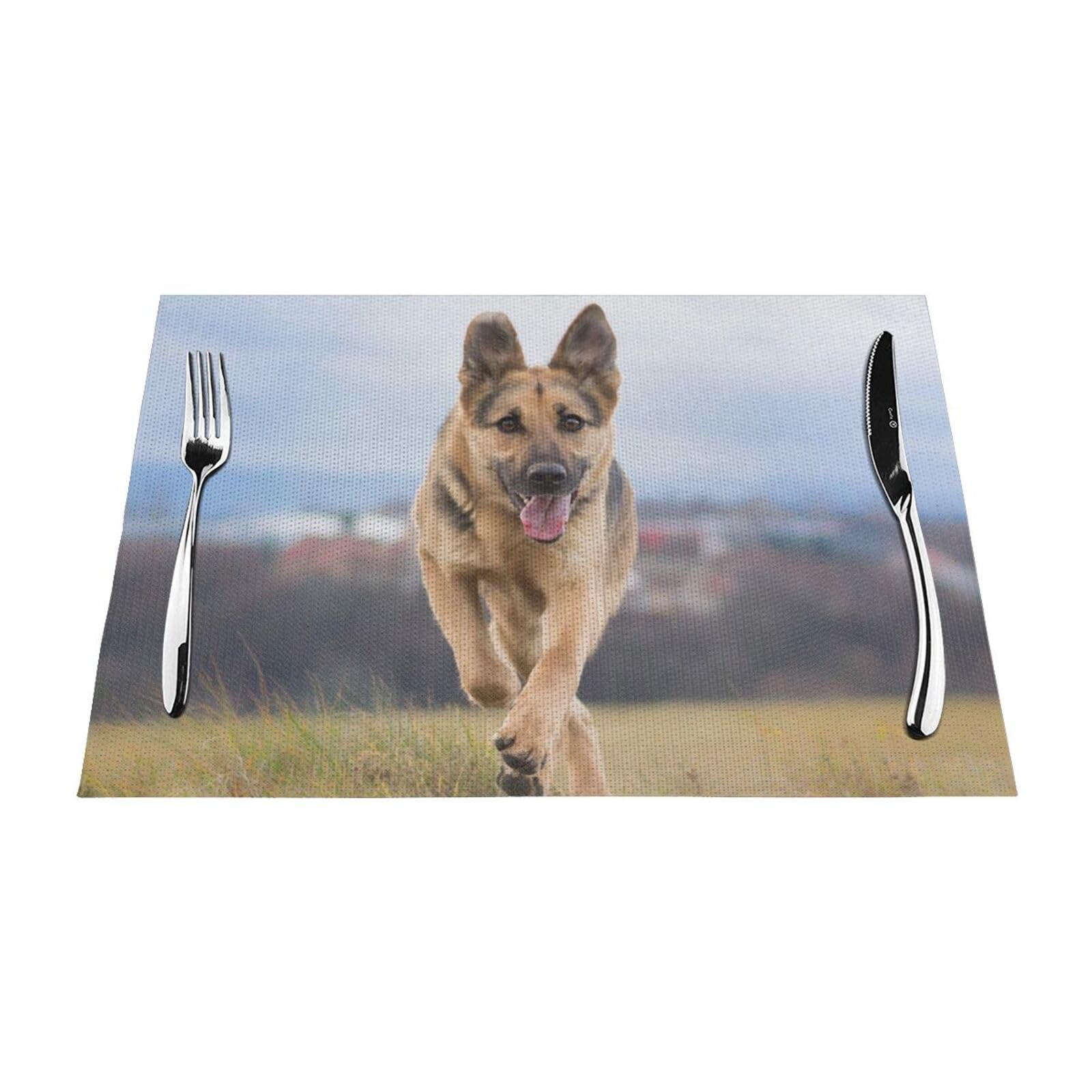 PVC Placemat Set of 4 PCS, 45x30 CM, Running german shepherd dog Printed Non-Slip Heat Resistant Place Mats for Kitchen Dining Table Indoor Outdoor
