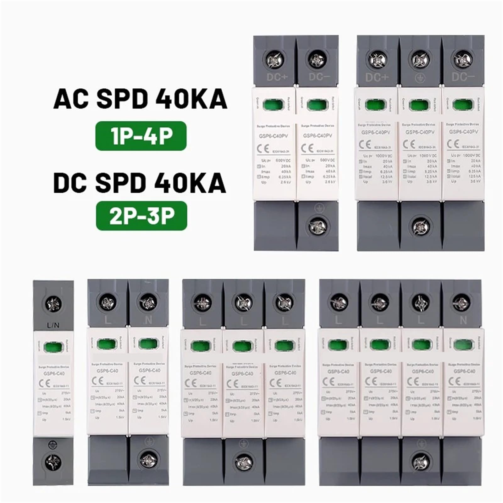 AC DC SPD Ogranicznik przeciwprzepięciowy Low Voltage House 1/2/3/4-biegunowa ochrona przed przepięciem DC 600V 1000V 40KA