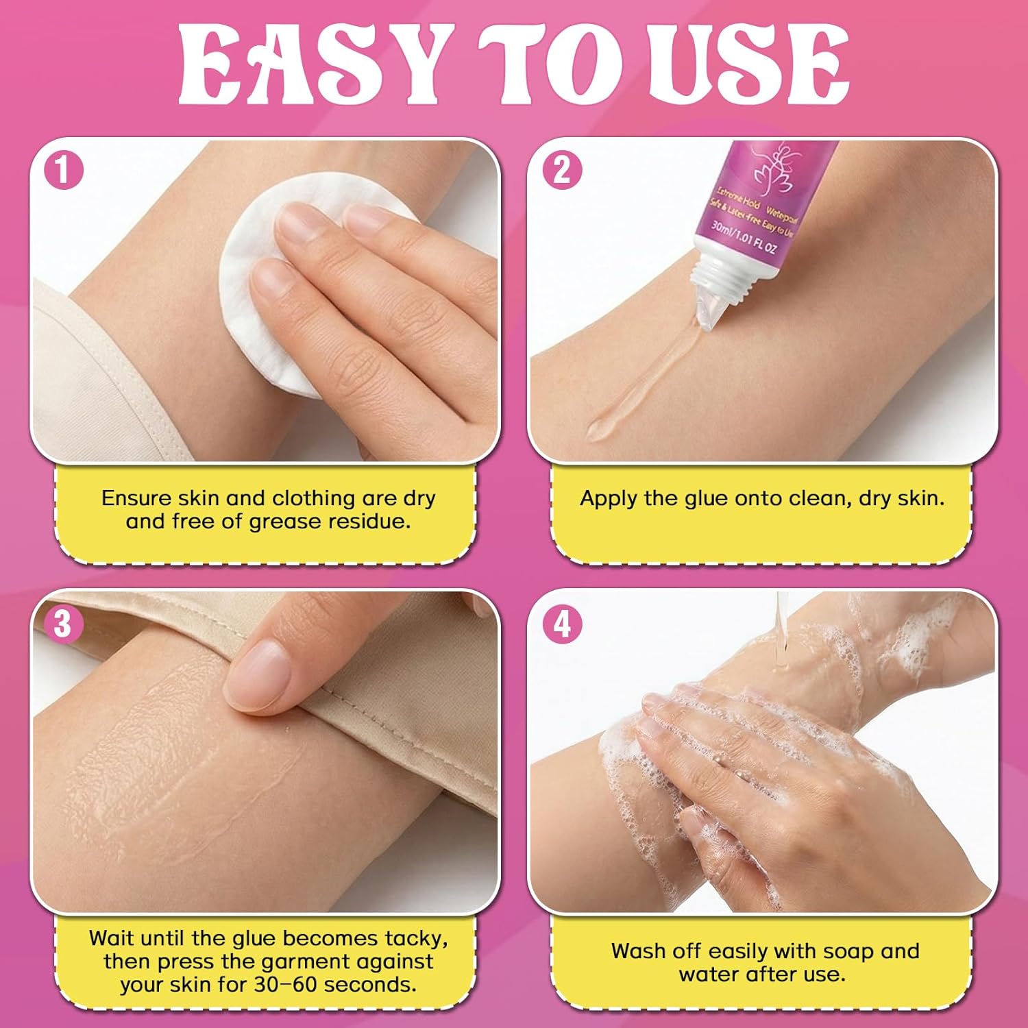 Body Glue for Clothes & Skin 30ml, Liquid Body Adhesive, Water Wash Off Butt Glue for Dancers, Sweat Resistant, Strong Fabric-Safe Fashion Glue for Stagewear, Wigs, Socks, Bras & Costumes(1.01Ounce)