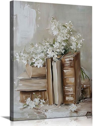 ZYGARTEQ Libros de flores vintage, lienzo, arte de pared, impresiones florales de primavera, luz académica, estética, decoración de pared, imágenes