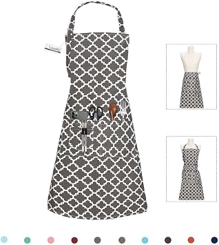 LessMo Kitchen Cooking Aprons with 3 Pockets for Men Women - Cotton Adjustable Professional Grade Chef Apron for Kitchen, BBQ & Grill Dark Gray