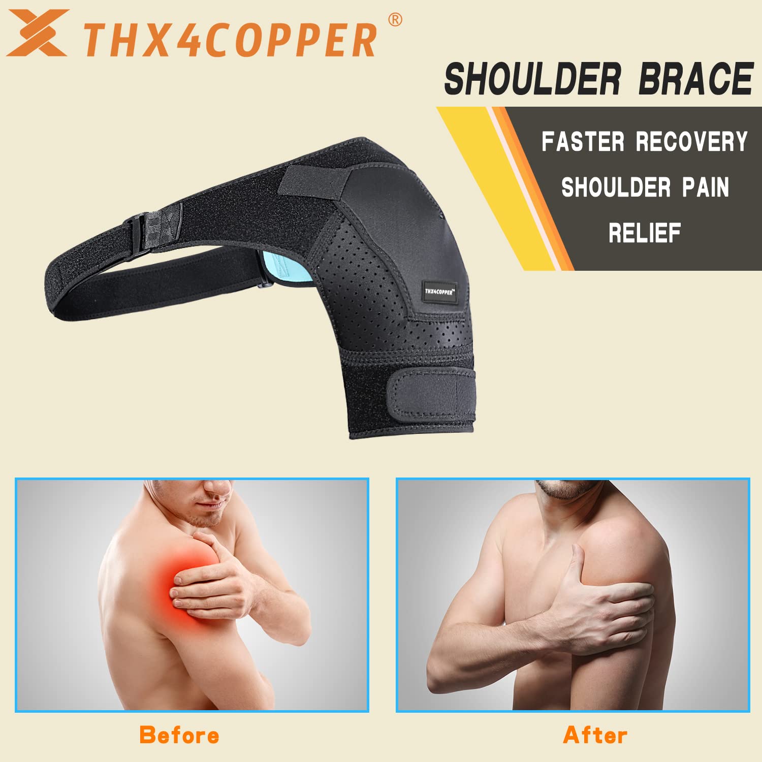 Thx4COPPER Ceinture de compression réglable pour épaulière,Protection des articulations,Soulagement de la douleur pour les articulations dislocées AC,Manchette rotative,Épaule gauche/droite