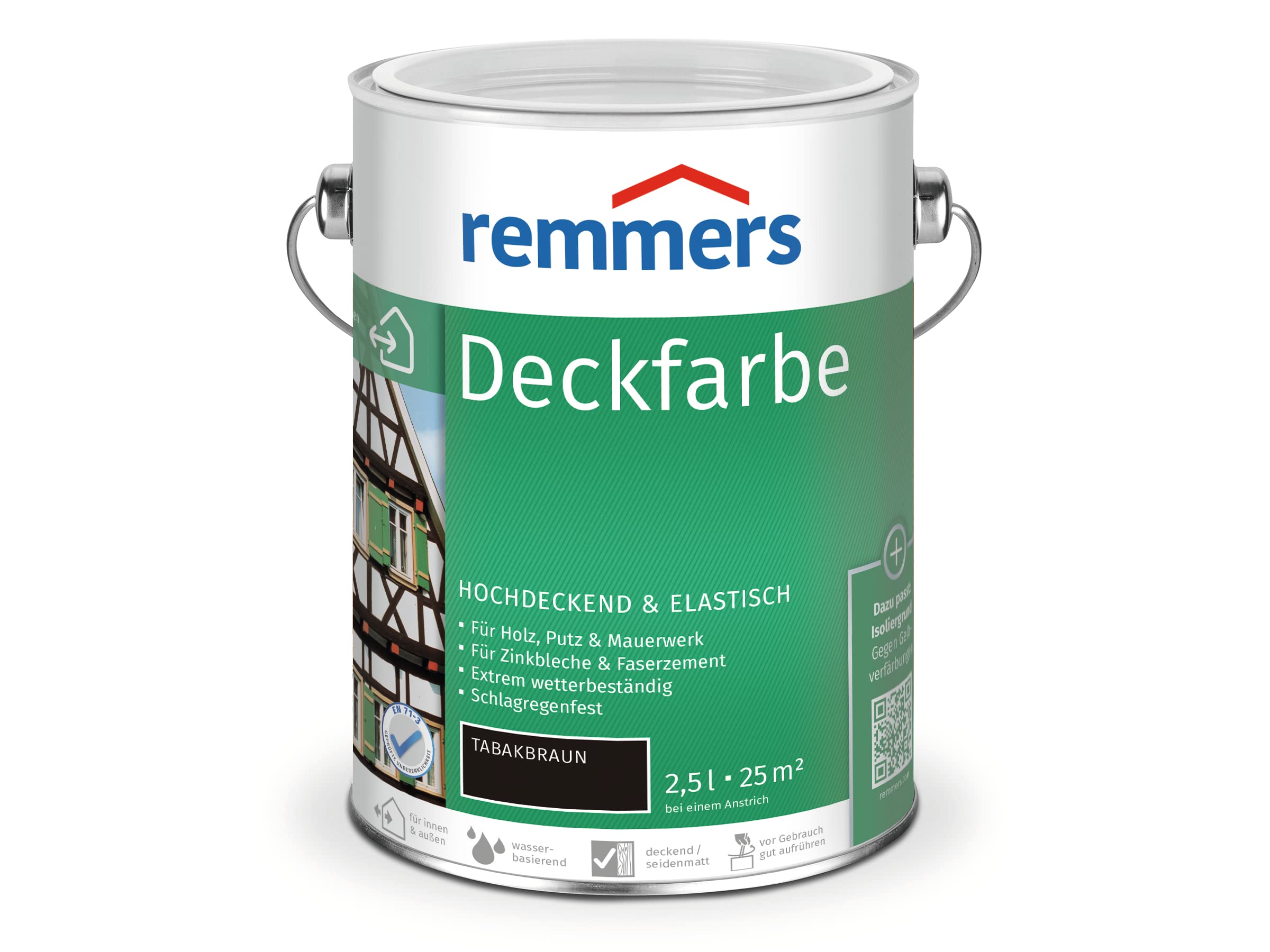 Remmers Deckfarbe tabakbraun, 2,5 Liter, Deckfarbe für innen und außen, Wetterschutzfarbe viele Untergründe, hochdeckend, wetterfest