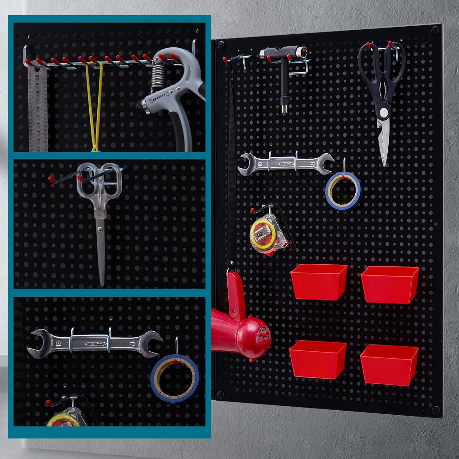 Pegboard kit with Accessories,Includes 2 Pack 16" X 24" Steel Peg Board and 120 PCS Varied Pegboard Accessories,can be Used for Tool Storage and Garage Organization. (Red Box)