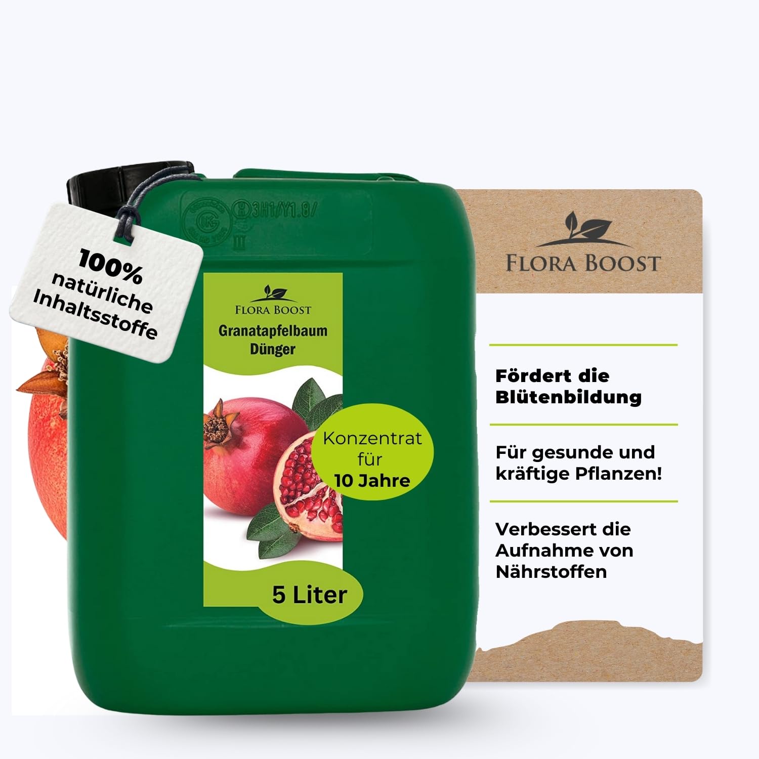 Flora Boost Granatapfelbaum Dünger 5000ml - Für bis zu 1000L Gießwasser - Obstbaum Dünger für Granatapfel Pflanzen - Flüssiger Blatt- & Wurzeldünger - 100% natürlicher Pflanzendünger