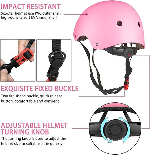 Miniatura 5 de WayEee Juego de casco de bicicleta para niños, rodilleras, juego de almohadillas para casco, juego de equipo de protección ajustable para niñas y