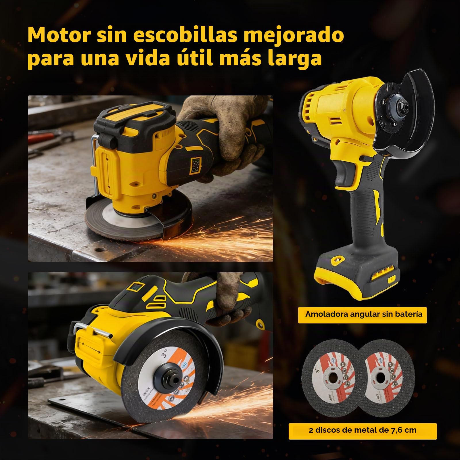 Amoladora angular inalámbrica para Dewalt 18/20 V, mini amoladora angular sin escobillas 20000 RPM 75 mm, herramienta de ángulo pequeño con 2 discos para cortar, pulir y esmerilar (para Dewalt)
