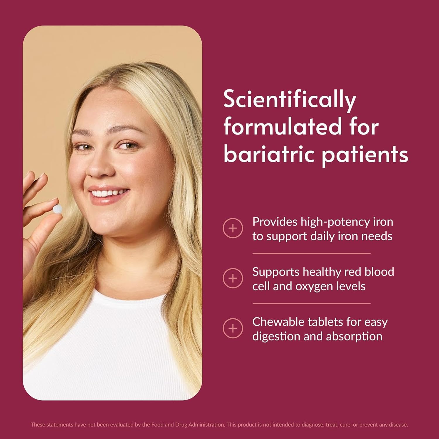 Bariatric Advantage Chewable Iron 60 mg with Vitamin C for Increased Absorption and Utilization, Easily Digestible for Gastric Bypass and Sleeve Gastrectomy Surgery Patients - Lemon Lime, 90 Count