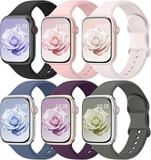 Patenting 6 Pack Sport Bands Compatible with Apple Watch Bands for Women Men 42mm(Series 3 2 1)/44mm/45mm/46mm/49mm, Soft Silicone Waterproof Strap for iWatch Series 10 9 Ultra 8 7 6 5 4 3 2 1 SE