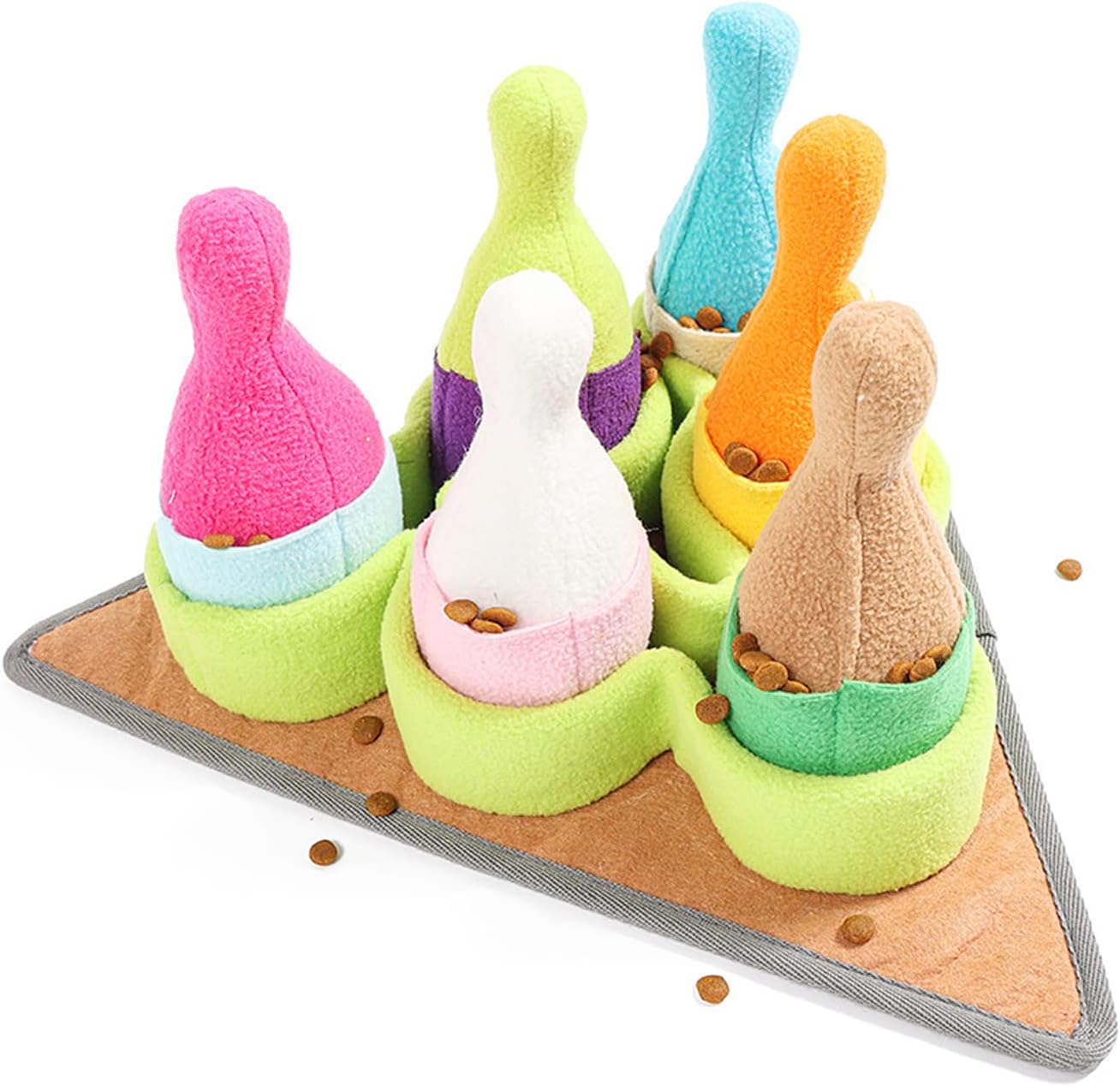 Dog Snuffle Mat with 6 Plush Bowling Pin Toys,Interactive Feed Game for Dogs,Encourages Natural Foraging Skills for Cats and Dogs,Dog Treat Dispenser Indoor Stress Relief