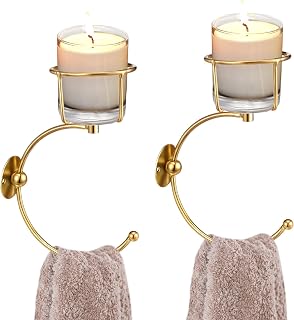 2 Pcs Vintage Towel Hook with LED Candle Vase Holder and Towel Ring for Bathroom Wall Rustic Sturdy Mounted Hanger