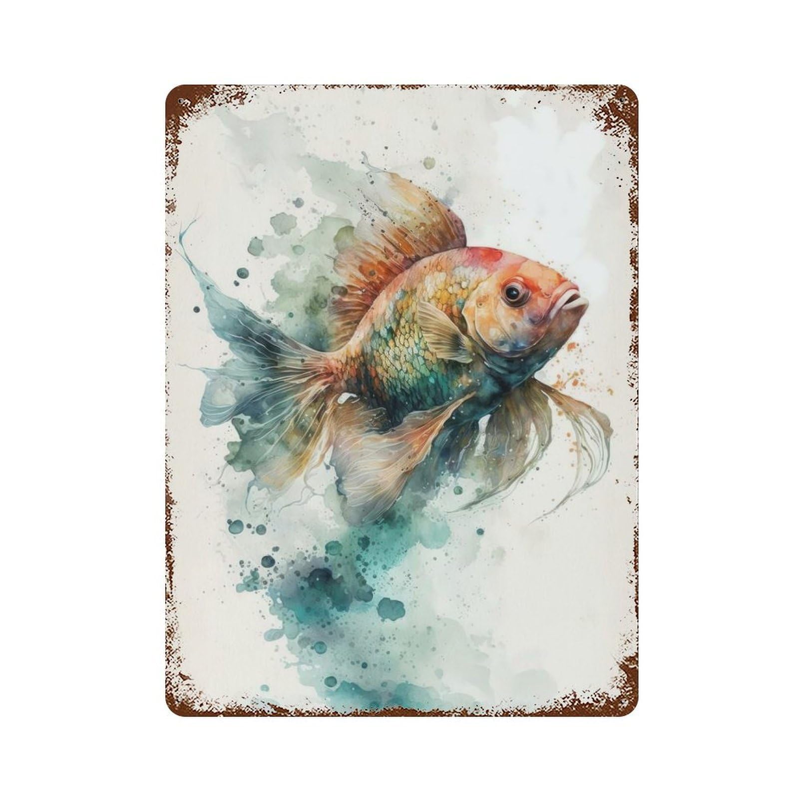 Fish Watercolor Retro Metal Sign 15.7"x11.8", for Pub, Kitchen And Man Cave Decor, Retro Wall Decor