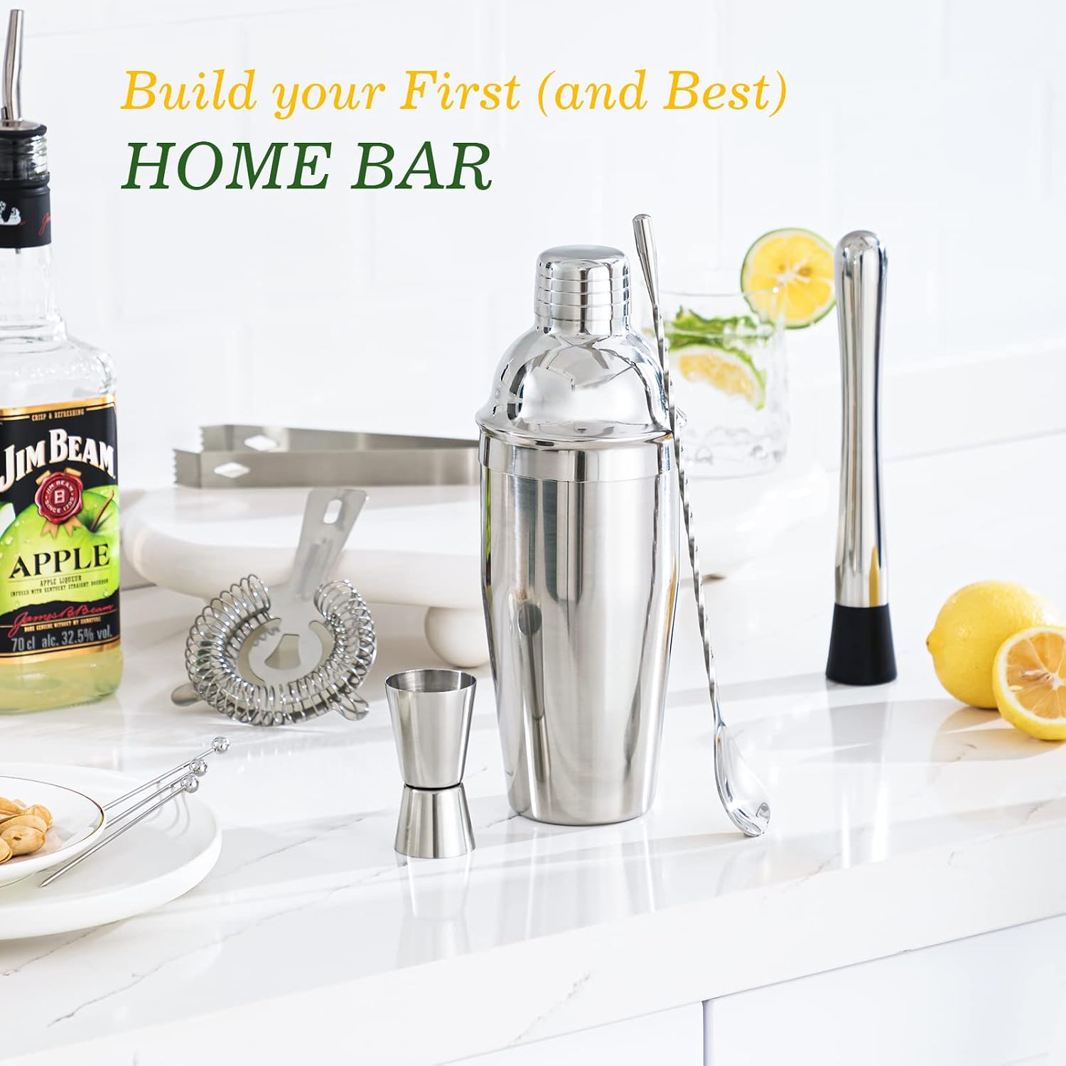 HBlife Bartender Kit 21 Piece Cocktail Shaker Set with Stand, All-Inclusive Bar Set Include 25 oz Cocktail Shaker and Cocktail Booklet, Bar Accessories for The Home Bar Set