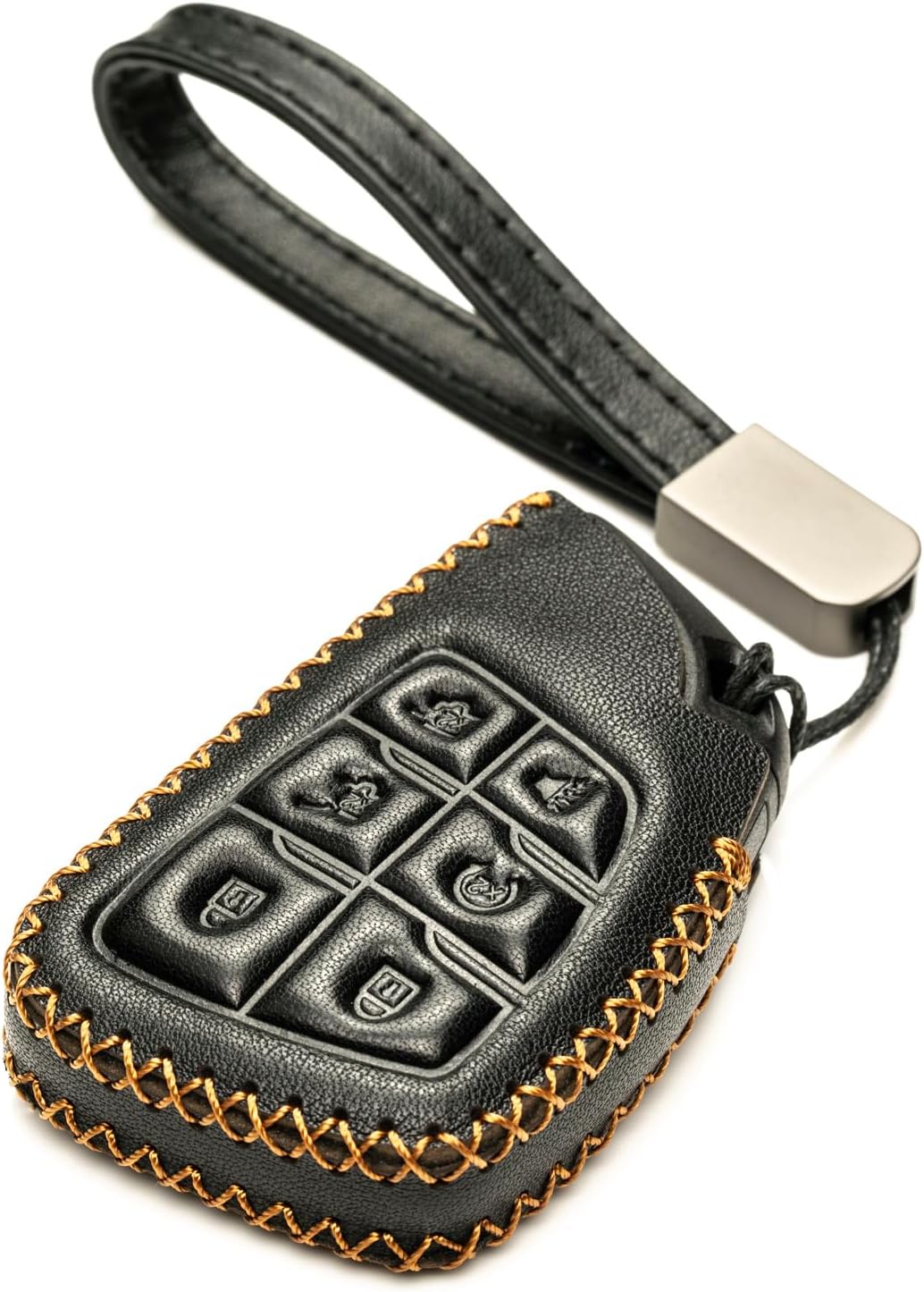 Vitodeco Genuine Leather Smart Key Fob Case Compatible with GMC Canyon, Sierra, Yukon, Acadia, Terrain (2021 - 2026 Models) - 6 Buttons, Black