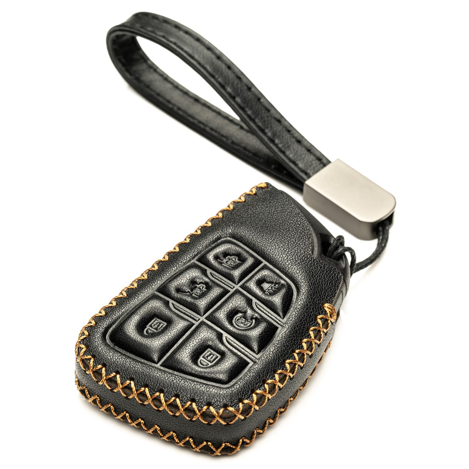 Vitodeco Genuine Leather Smart Key Fob Case Compatible with GMC Canyon, Sierra, Yukon, Acadia, Terrain (2021 - 2026 Models) - 6 Buttons, Black