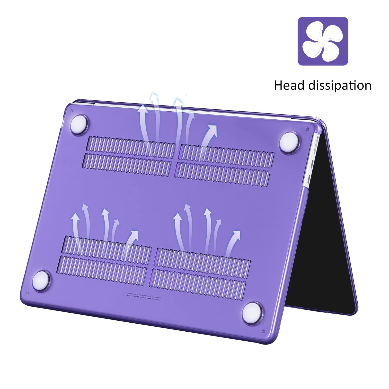 EooCoo Custodia Compatibile con MacBook Air 13.6 Pollici 2024 2023 Rilasciato, M3 M2 A3113 A2681 con Touch ID, Plastica Cover Rigide per Mac Air 13,6", Superficie Lucida - Viola Scuro