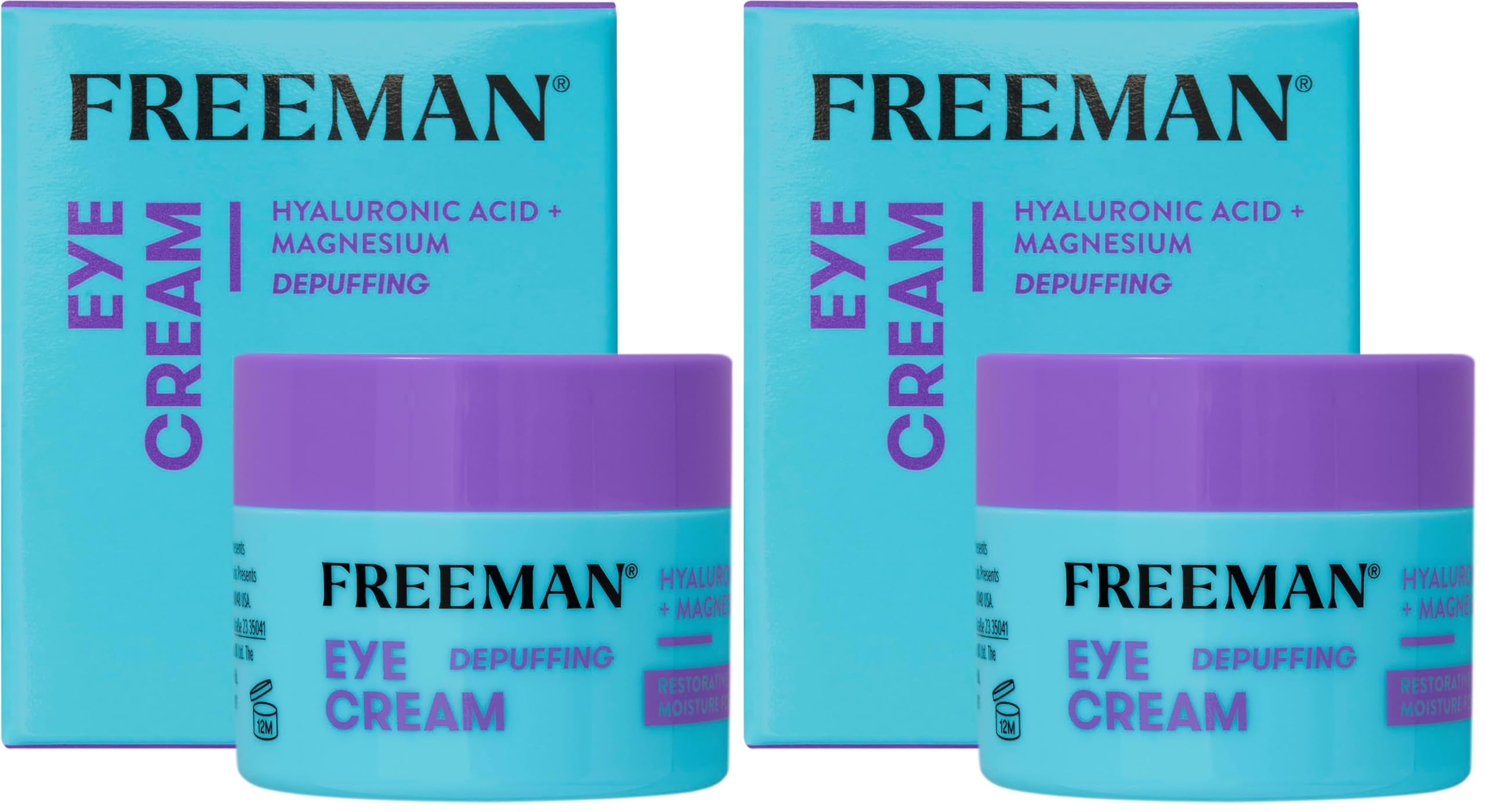 Freeman Restorative Moisturizing & Depuffing Eye Cream + Overnight Leave-On Treatment, For Dull & Tired Eyes, Brightens Undereye Skin, Infused With Magnesium & Hyaluronic Acid, 0.5 fl.oz./ 15 mL Jar