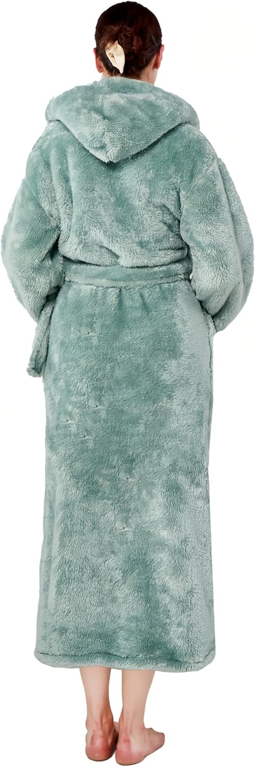 Women's robes hooded winter warm with pockets soft bathrobe for women Cozy Spa Lounge wear ladies plush full length - Image 2