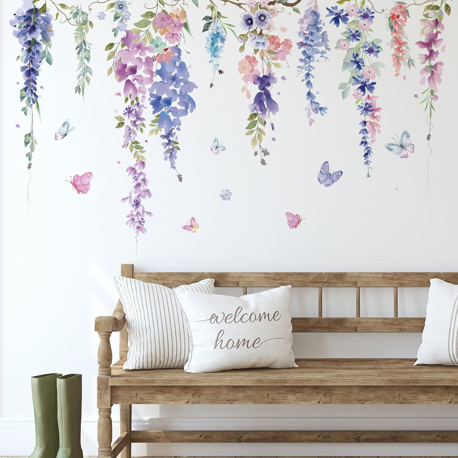 Zonon 6 Pcs Flowers Wall Decals Stickers Vinyl Removable Peel and Stick Colorful Dragonflies Floral Wall Murals Decor for Bedroom Living Room Nursery(Elegant)