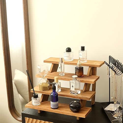 Miniatura 22 de SwallowLiving Soporte rústico de madera para cupcakes para 24 cupcakes, soporte de exhibición de madera escalonada para bodas, mesa de fiesta Blanco